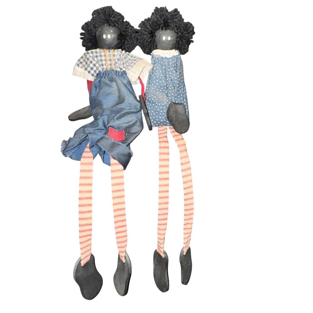 Vtg Primitive Folk Art Cloth Dolls Hand Made Americana Man Woman Long Arms Legs